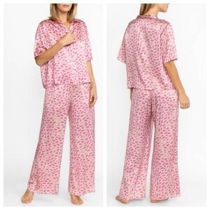 Johnny Was Brooklyn Silk Pink Kiss Print Pajama Set LG